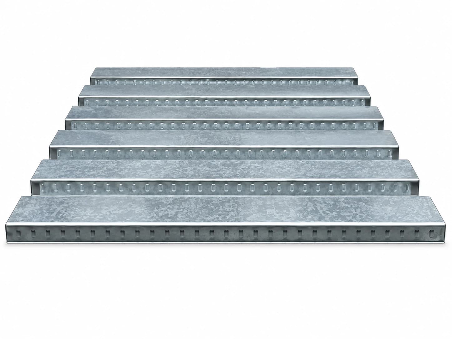 Six Type B steel deck panels stacked, ribs facing forward